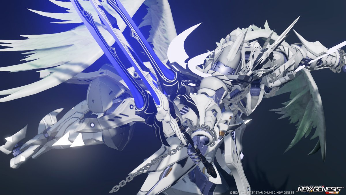 HgzWp6's tweet photo. #PSO2NGS #キャストはいいぞ
#メンテの日なのでssを貼る
「🕊天使の翼×聖騎士キャスト🕊」
聖なる翼と騎士の鎧を融合させたその姿は、
「守護」と「裁定」を両翼に宿したメカフレーム。
去った後には、白い羽が空から舞い落ちる____。

細く折れそうな繊細なディティールッッ…！👶💦
上半身はヘッドパーツと統一感を出し…🤖✨
下半身は細いレッグパーツが隠れないように盛り！