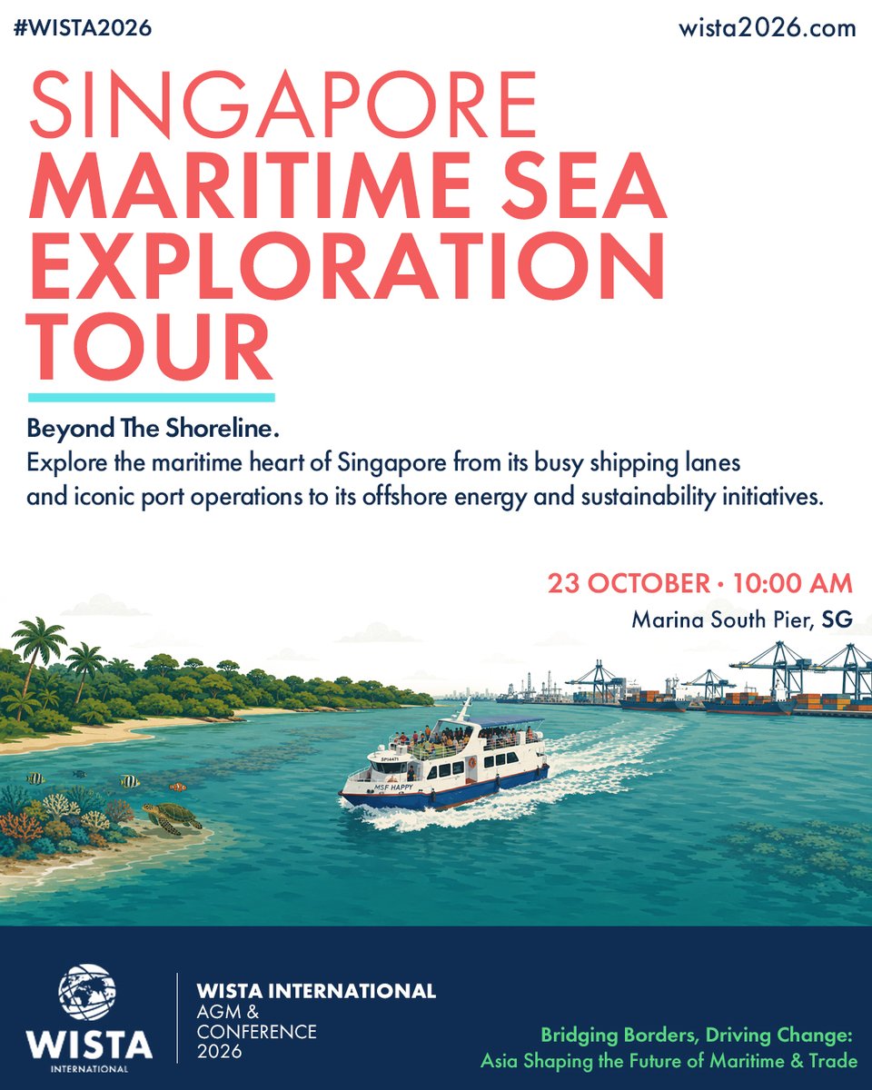 WISTAInt's tweet photo. Ahead of the #WISTA2026 Singapore Networking Reception, participants  are invited to embark on a guided sea exploration of Singapore's southern waters.

Spaces are limited - for more info and to book your place, visit: https://t.co/uv6CSWYfS7 https://t.co/OriyLqJhMm