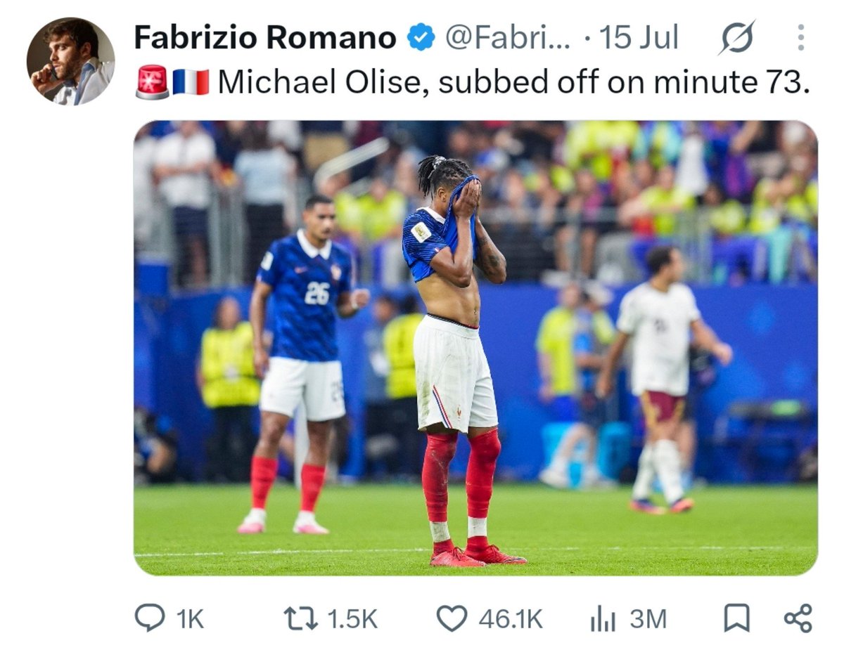 AdiiiFCB's tweet photo. No amount of gaslighting from Dogyern fans will change the fact that Olise was the first player to be hooked by Deschamps in a WORLD CUP SEMI while as "inefficient" Lamine was the player who won the match defining penalty. https://t.co/Kb5dfd4zPP