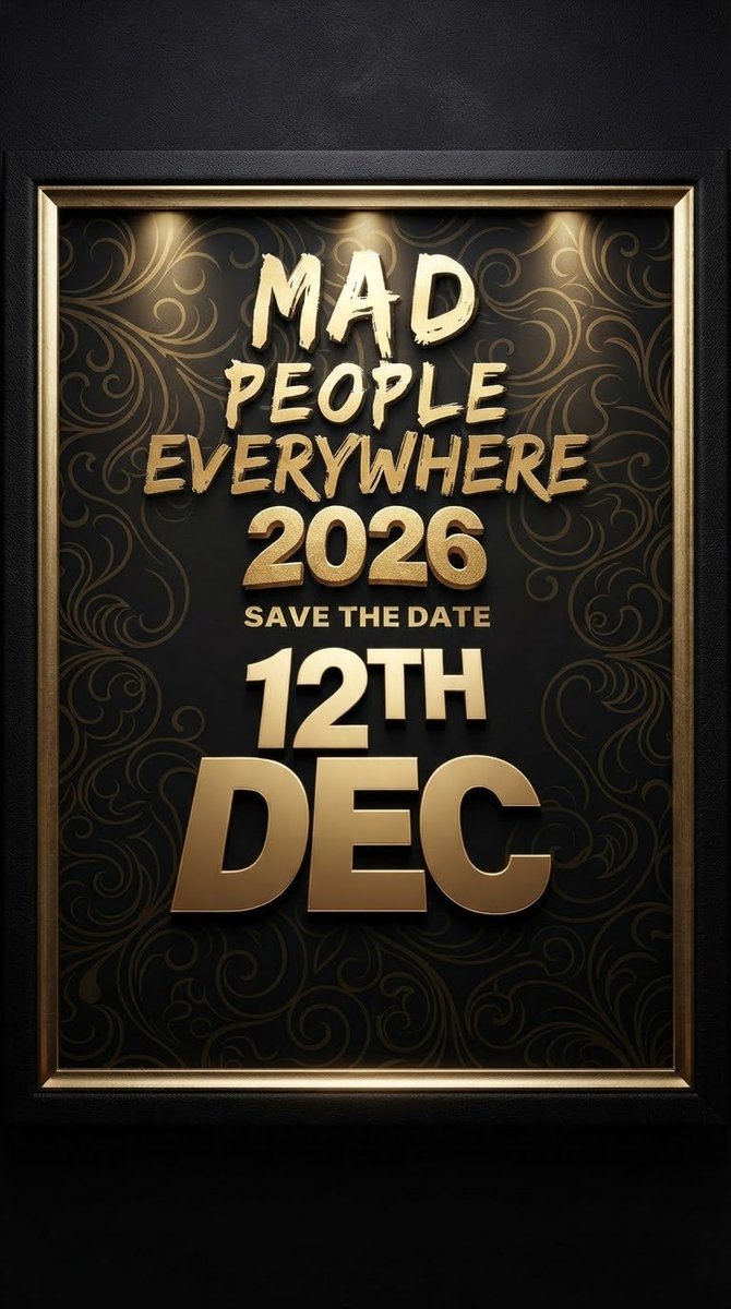 TOKConcepts's tweet photo. MPE is Coming 📌📌

📅 12 DECEMBER 2026
📍 Ikeja, Lagos
⏰ 9PM

If you know, you know. If you don’t… you’ll find out. 
👀

Save the date. Tickets Out Soon. December is about to get MAD! 🖤🔥

#MPE2026 #MadPeopleEverywhere #MPE10 #DettyDecember https://t.co/HhSydhot2s