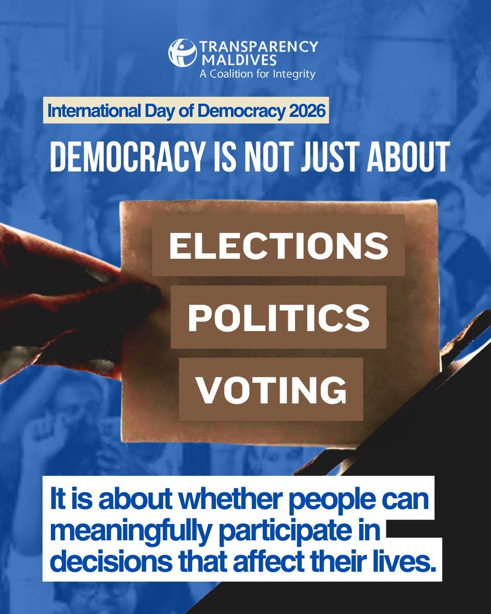 TransparencyMV's tweet photo. Democracy shapes many aspects of our daily lives, from the opportunities available to us and the services we rely on to the rights and freedoms we enjoy. https://t.co/2DHnIUMJZf
