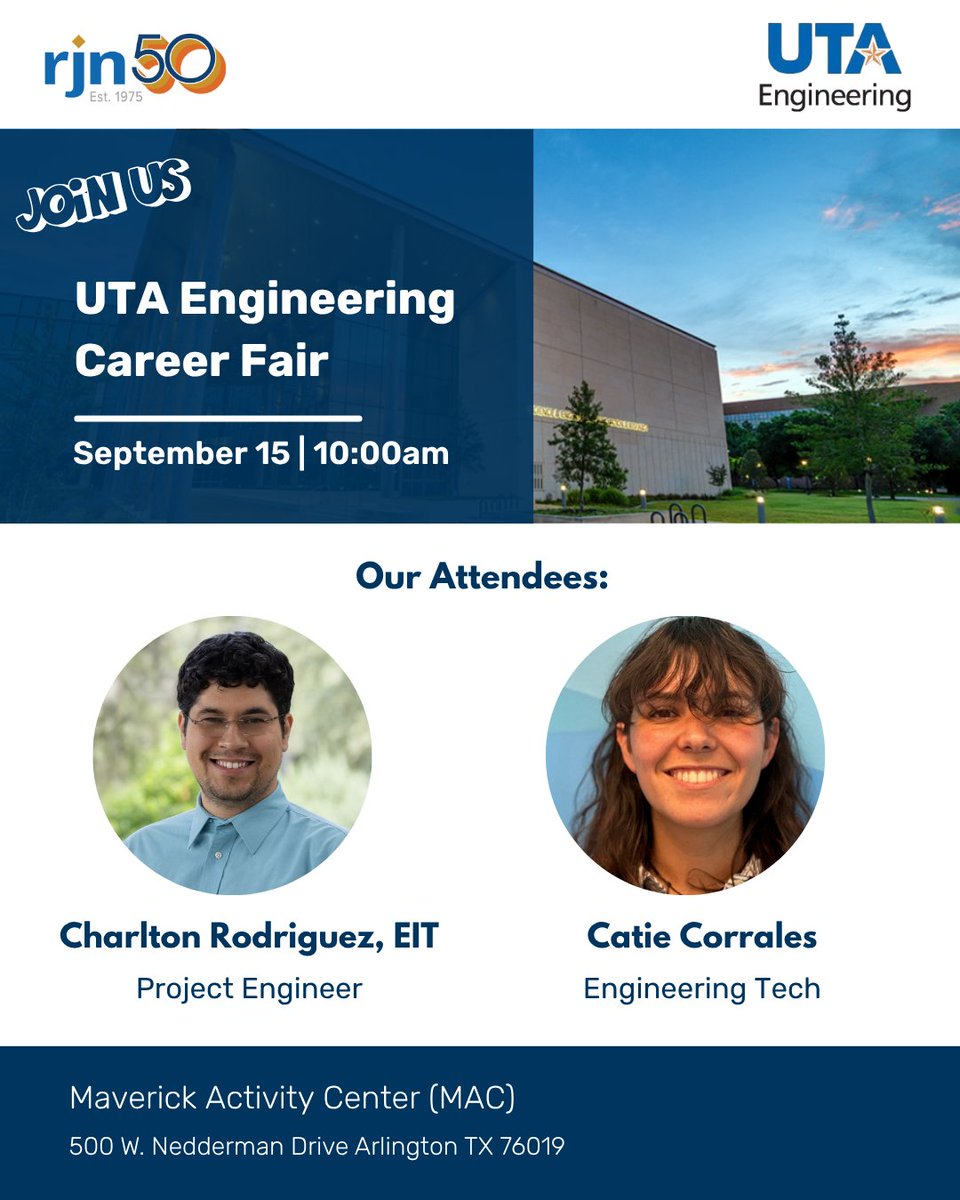 rjn_group's tweet photo. 🎓 Calling all future engineers!

If you’re looking for a career where your work can make a real impact on communities, come connect with the RJN team and learn what’s next for you.

#TheGroup #CareerFair #EngineeringCareers #WaterWastewater https://t.co/DfprRrKjtN