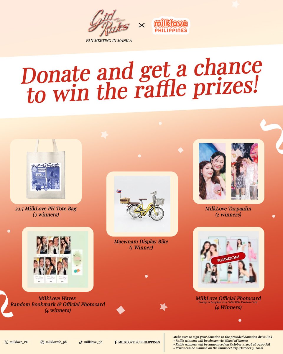 milklove_PH's tweet photo. Muvmuvs! Help us raise funds and get a chance to win our raffle! 💚💖

💌 Donate here: https://t.co/clbNxWyoOr

Donation Period: September 30, 2026

#GirlRulesFMinManila #MilkLove #มิ้ลค์เลิฟ https://t.co/I1j3nQlA8A