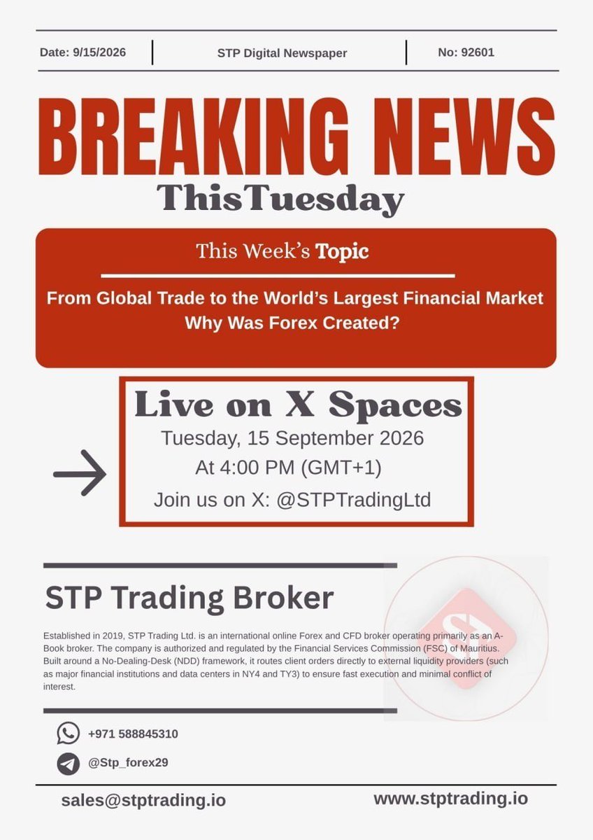 STP_Trading_Ltd's tweet photo. 🚨 Breaking News | This Tuesday

Why was Forex created, and how did it become the world’s largest financial market? 
🎙 Join STP Trading live on X Spaces and discover the story behind the Forex market.
🕓 4:00 PM (GMT+1)

📍@https://x.com/STP_FOREX https://t.co/j2wBGK0TOe