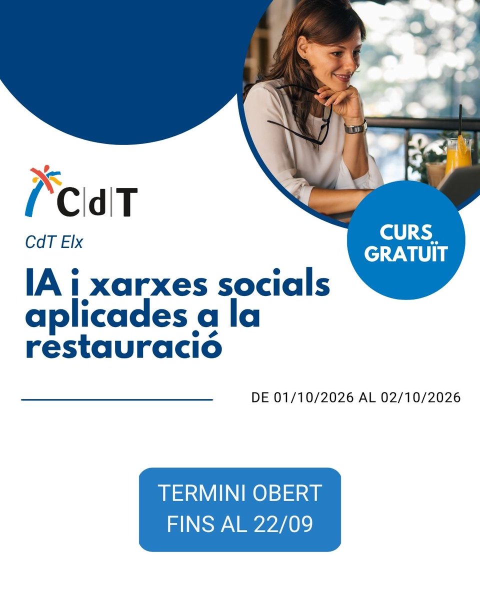 GVAturisme's tweet photo. 🙋Amplia els teus coneixements en noves tecnologies en el sector hostaler. Nous cursos gratuïts en @centredeturisme en octubre.

👩‍💻Curs "#IA i xarxes socials aplicades a la restauració"

🧾Curs "Verifactu per a autònoms d'hostaleria"

Inscripcions👇
https://t.co/N6bd78suKl https://t.co/zrSUHmaLiX