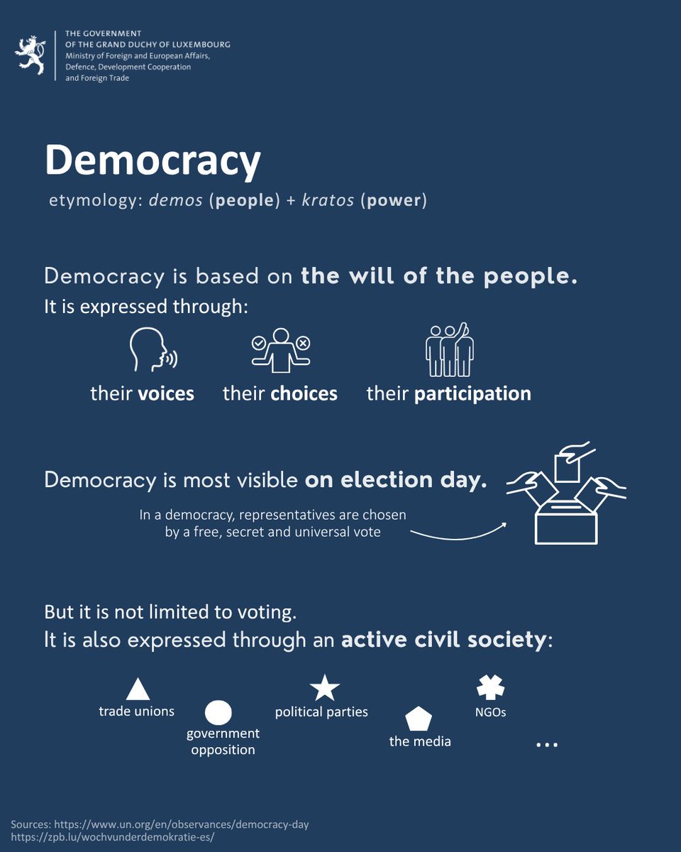 MFA_Lu's tweet photo. On the International Day of Democracy, Luxembourg 🇱🇺reaffirms its commitment to inclusive institutions, civic participation, and the protection of fundamental freedoms. Together, we can strengthen democratic societies for all. https://t.co/rpHm7L9IPl