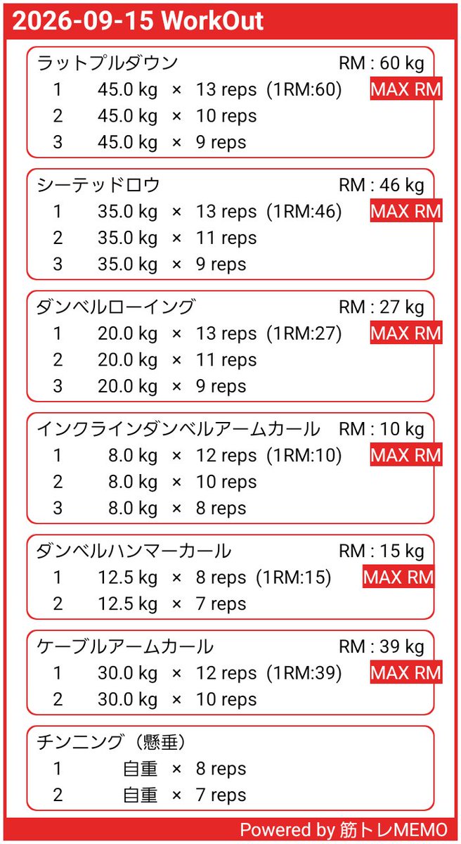 zen_fit3's tweet photo. 9/15 背中•二頭

今日はケーブルを初めて使ったけど凄い効く感じしたし楽しかった

使ったことのないマシンはワクワクする

#筋トレ #筋トレ初心者 #Workout
#筋トレMEMO https://t.co/fKupYMUgbg