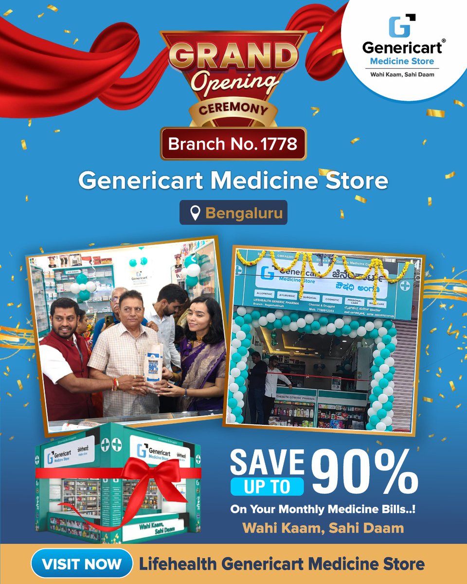 Genericartmed's tweet photo. 🚀 Bengaluru, here’s another Genericart milestone! 💙
Branch No. 1778 brings quality healthcare with savings of up to 90% on monthly medicine bills. 💰
Want to start your own healthcare business? 🤝
📞 9090308484

#Genericart #Bengaluru #BusinessOpportunity https://t.co/gOqKeBtSgq