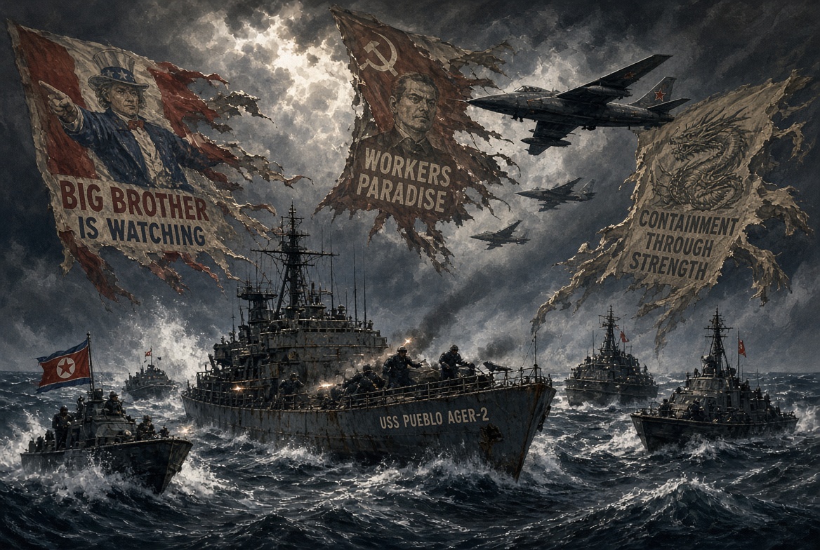 xec8l's tweet photo. なぜ世界最強の超大国アメリカは、たった一隻の小型艦すら救出できなかったのか？🤔💭 核攻撃すら検討された冷戦下の裏交渉と、絶望の密室で自慢のユーモアを武器に戦い続けた男たちの真実に迫る！
記事を読む👇 https://t.co/9yDG29W463

#歴史の謎 #冷戦史 #軍事ミステリー #歴史雑学 #プロパガンダ #ENIGMA