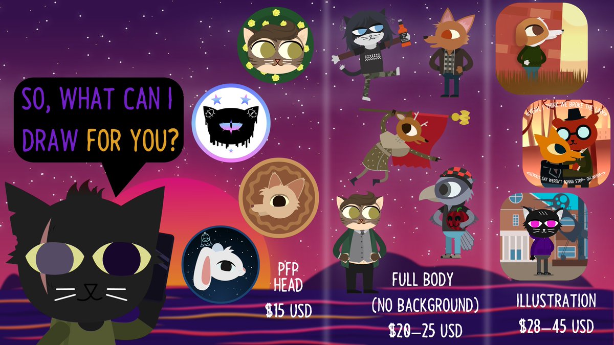 ruby_clock's tweet photo. #NITW #nightinthewoods #Nitwartist #Furry #FurryArt #Commission #commissionsopen #WallpaperEngine

🎨 Commissions are open! 💫

New prices and services 

I still draw characters, scenes, and WallPapers in NITW style.
And now I also make simple animations.

Details and prices in the pictures and below 📋

PayPal or PaySend🅿️
DM or WhatsApp 📡
https://t.co/FKOFvEUQ94