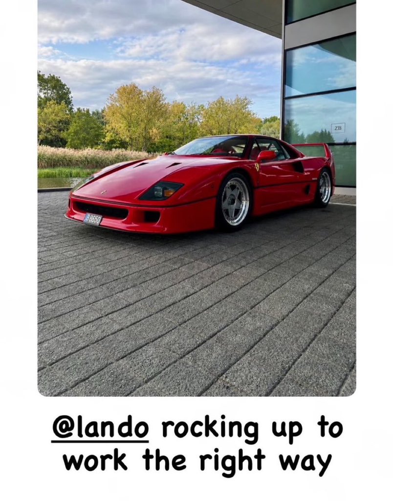 ln4norris's tweet photo. lando pulling up to MTC in a different ferrari everytime kills me 😭😭😭 https://t.co/sS01iEf41p