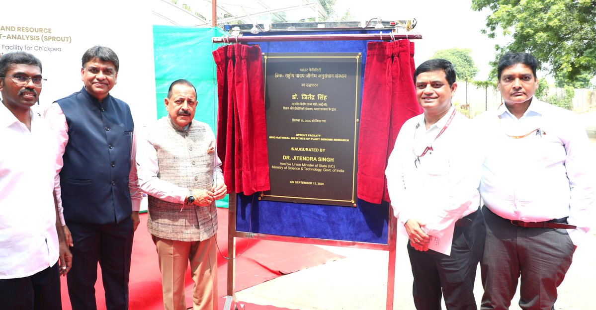 DrJitendraSingh's tweet photo. My Address during the inauguration ceremony of #SPROUT "SpeedSeed Phenotyping and Resource Optimization for Unified Trait Analysis" facility at BRIC-National Institute of Plant Genome Research (#BRIC-NIPGR) New Delhi.

Takeaways:
"In a country as geographically and agro-climatically diverse as India, the ability to study and evaluate crops under different environmental conditions is critical for strengthening agricultural resilience. Our recent initiatives in this direction are a part of the wider #BioE3 policy and the biotechnology push of the @narendramodi Government, under which simultaneous breakthroughs are taking place in plant biotechnology as well as human biotechnology.

SPROUT 'Speed Seed Phenotyping and Resource Optimization for Unified Trait Analysis' facility is an important indigenous capability for developing climate-resilient crops suited to different weather conditions. It is a season-independent, controlled-environment facility designed for high-throughput phenotyping, precision stress screening and evaluation of germplasm, breeding populations, mutants, transgenic and genome-edited lines.

The facility comes at a time when climate change and changing weather patterns are creating an urgent need for faster agricultural solutions. Research supported in agriculture biotechnology has resulted in improved plant varieties and genotypes across economically important crops including rice, wheat, oilseeds, pulses, millets, fruits and vegetables, while work on plant microbiome interactions is opening possibilities for beneficial microorganisms to support sustainable crop productivity, soil health and nutrient availability".