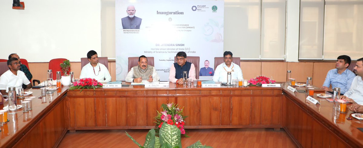 DrJitendraSingh's tweet photo. My Address during the inauguration ceremony of #SPROUT "SpeedSeed Phenotyping and Resource Optimization for Unified Trait Analysis" facility at BRIC-National Institute of Plant Genome Research (#BRIC-NIPGR) New Delhi.

Takeaways:
"In a country as geographically and agro-climatically diverse as India, the ability to study and evaluate crops under different environmental conditions is critical for strengthening agricultural resilience. Our recent initiatives in this direction are a part of the wider #BioE3 policy and the biotechnology push of the @narendramodi Government, under which simultaneous breakthroughs are taking place in plant biotechnology as well as human biotechnology.

SPROUT 'Speed Seed Phenotyping and Resource Optimization for Unified Trait Analysis' facility is an important indigenous capability for developing climate-resilient crops suited to different weather conditions. It is a season-independent, controlled-environment facility designed for high-throughput phenotyping, precision stress screening and evaluation of germplasm, breeding populations, mutants, transgenic and genome-edited lines.

The facility comes at a time when climate change and changing weather patterns are creating an urgent need for faster agricultural solutions. Research supported in agriculture biotechnology has resulted in improved plant varieties and genotypes across economically important crops including rice, wheat, oilseeds, pulses, millets, fruits and vegetables, while work on plant microbiome interactions is opening possibilities for beneficial microorganisms to support sustainable crop productivity, soil health and nutrient availability".