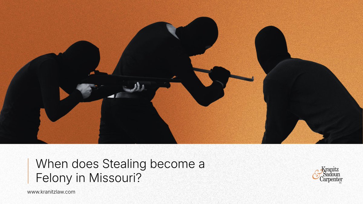 kranitzlaw's tweet photo. When does stealing become a felony in Missouri?
The value of the property can make a major difference.

🔹 Under $750 → generally a misdemeanor
🔹 $750–$24,999 → felony theft
🔹 $25,000+ → more serious felony penalties https://t.co/bba815uNcm