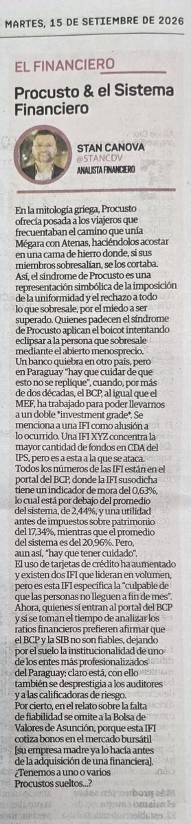 STANCDV's tweet photo. #Procusto & #ElSistemaFinanciero
Tenemos Procustos...?
@5DiasPy https://t.co/CqB42XvEFo