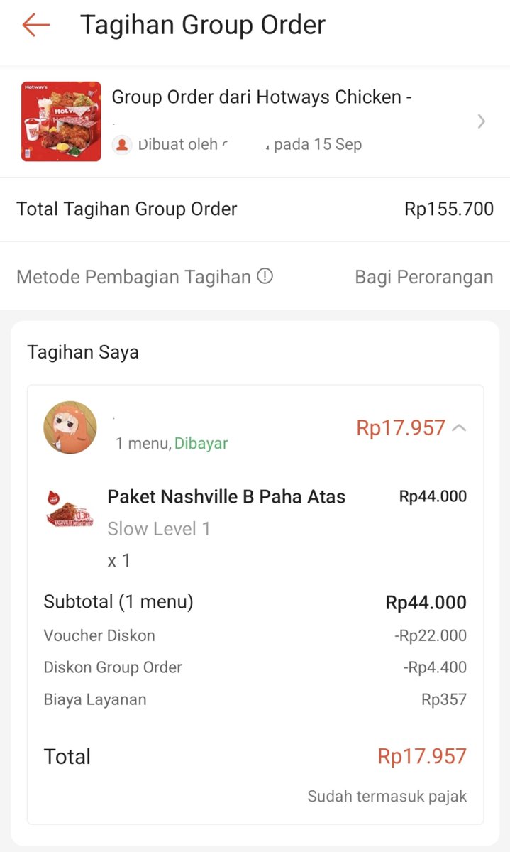 lalacunar's tweet photo. Sekarang tiap makan siang selalu group order di shopee sama temen kantor soalnya diskonnya lumayan bgt dari 44rb jadi 18rb 😭✋️ https://t.co/SNxg0EYx2h
