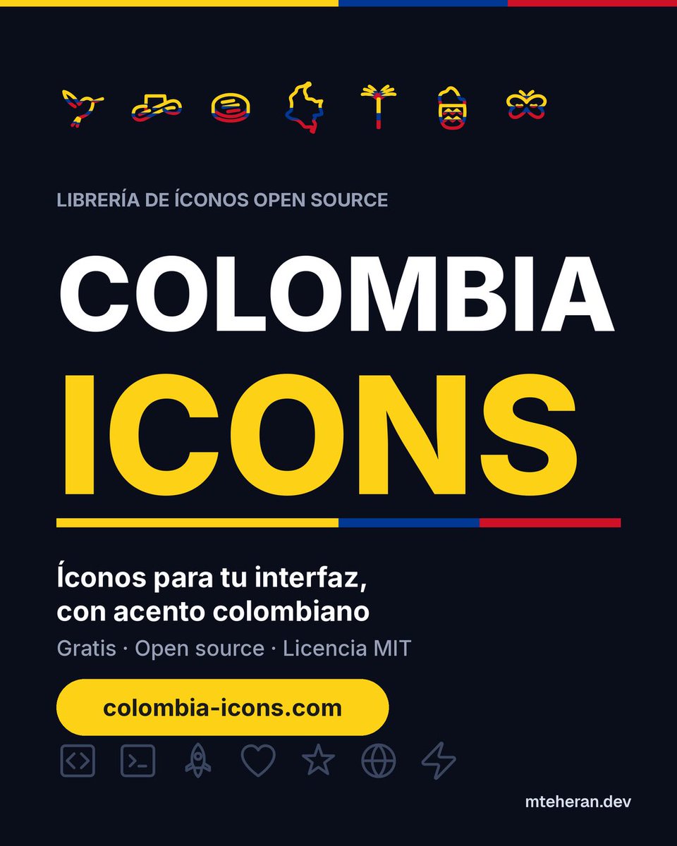Mteheran's tweet photo. https://t.co/D7hLr7fFql un ser de iconos inspirados en Colombia 🇨🇴 completamente open-source y gratis para todos 🙌🏾 https://t.co/bPhZt9TQuV