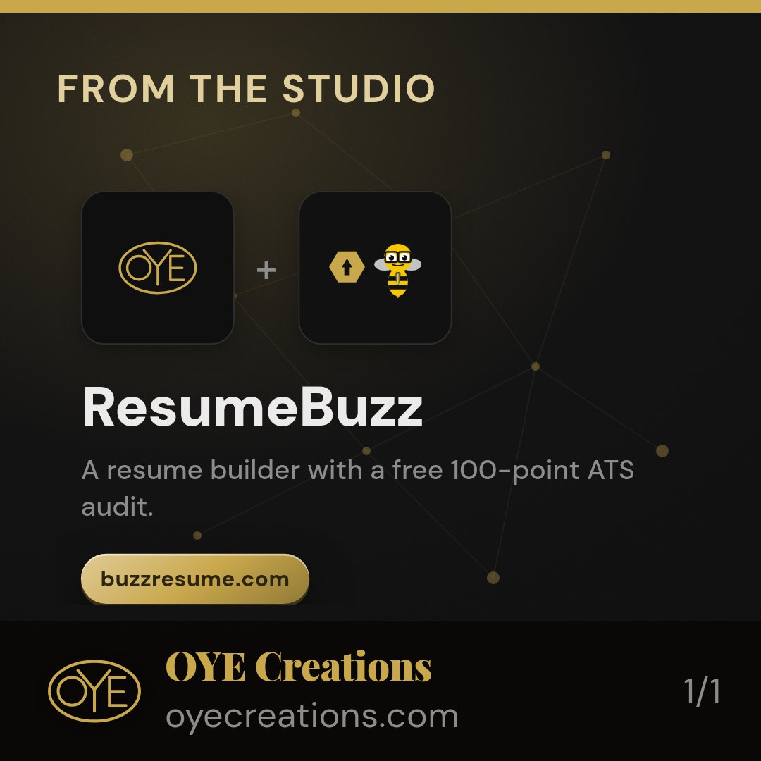 OYEllc's tweet photo. Your resume shouldn't be a guessing game. ResumeBuzz gives you a free 100-point ATS audit so you know exactly what's working.

#buildinpublic #indiemaker #solopreneur #shipit #oyecreations https://t.co/LIkc7OUB3o