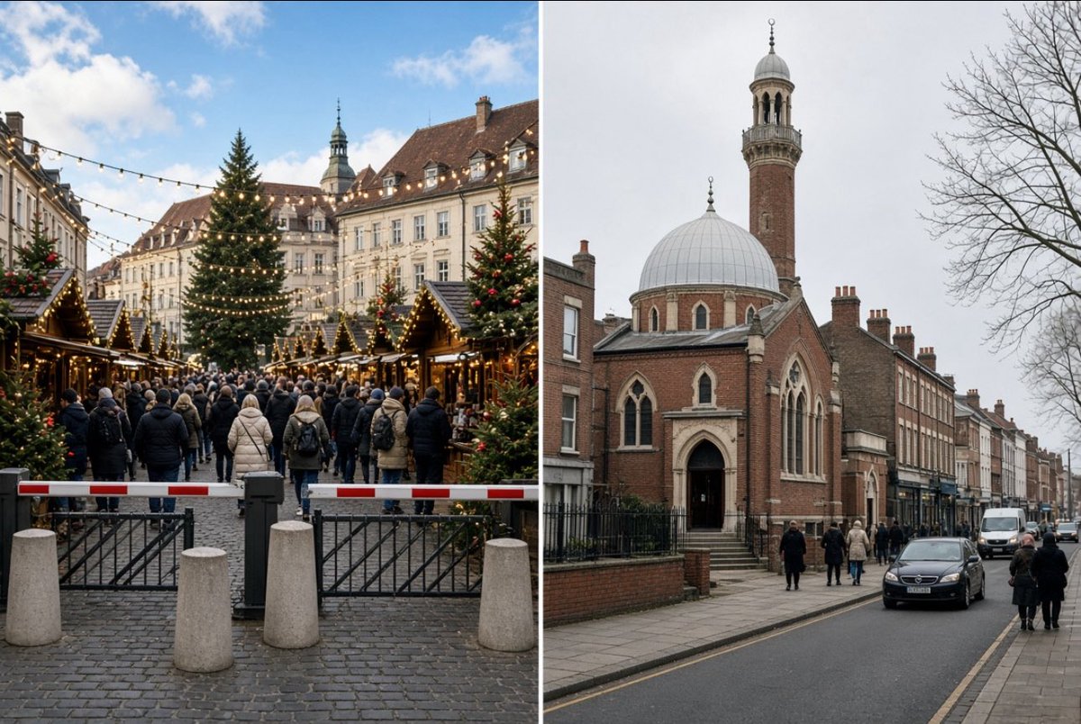 TheBritLad's tweet photo. If Islam is peaceful and the “far right” are the real threat

Then why do we need barriers at Christmas markets and not mosques.

Anyone? https://t.co/COwggsK8a9