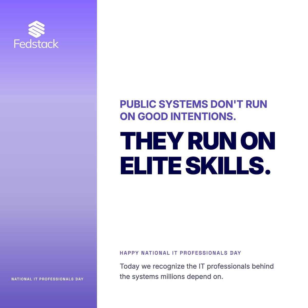 FedStack's tweet photo. Happy National IT Professionals Day to the people behind the systems our nation depends on. 

#ITProfessionalsDay #Fedstack #Grateful https://t.co/kccACSYGwO