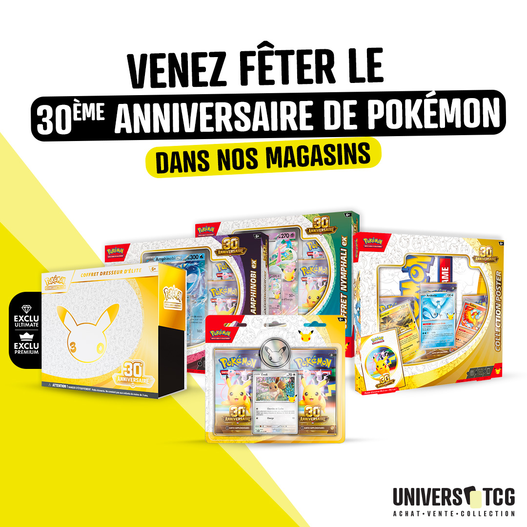 Micromania_Fr's tweet photo. Rendez-vous demain dans TOUS nos magasins pour le lancement du 30èm anniversaire de Pokémon ⚡️

Une sélection de 30 magasins auront un stock exceptionnel les mercredi 16 et samedi 19 septembre ! Liste des magasins participants ➡️ https://t.co/UmiLsaLc9I

Attention, les quantités sont limitées et les ETB réservés aux clients possesseurs d’une Mégacarte Premium ou Ultimate.