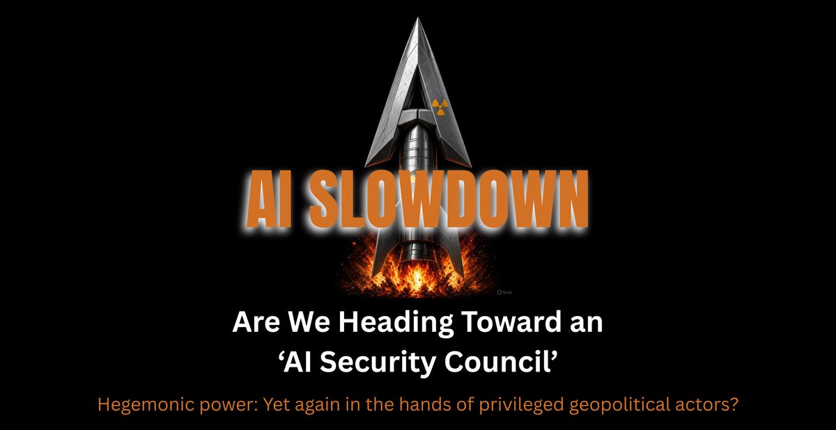 OpenMind360's tweet photo. Is the #AIslowdown narrative a precursor to #SecurityCouncil type of regulation designed to vest HegemonicPower in privileged geopolitical actors? While it is undeniable that malicious actors can exploit AI capabilities, the sudden apprehensions voiced by industry leaders— 1/3... https://t.co/HLlhe5kL96