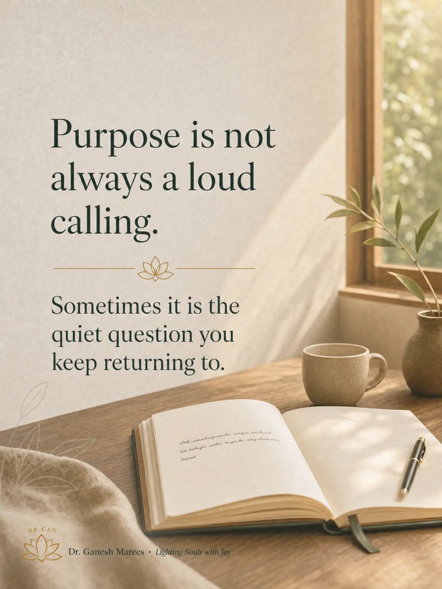 ganeshmarees's tweet photo. We often expect purpose to arrive as a grand vision—but it's often quieter, nudging us as questions we can't ignore. Pay attention to what you return to, the work that feels meaningful, and reflect.
What's the question that keeps returning? #FindingPurpose #SpiritualAwakening https://t.co/nIqQF9Q8yN