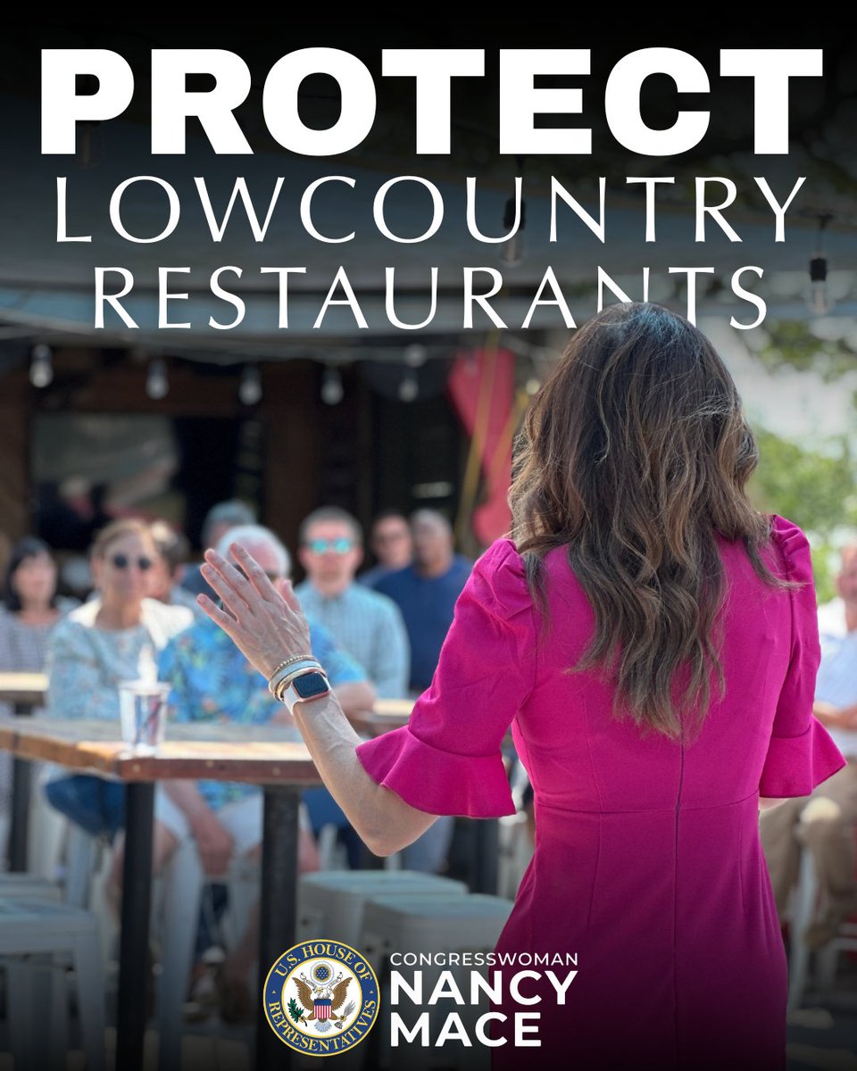 RepNancyMace's tweet photo. Lowcountry restaurants shouldn’t have to compete against bots for control of their own tables.

We introduced the SEAT Act to stop shady third-party platforms from listing and reselling restaurant reservations without permission. These services profit while local restaurants deal with no-shows, lost revenue, and zero accountability.

The SEAT Act puts control back where it belongs: with the restaurants.