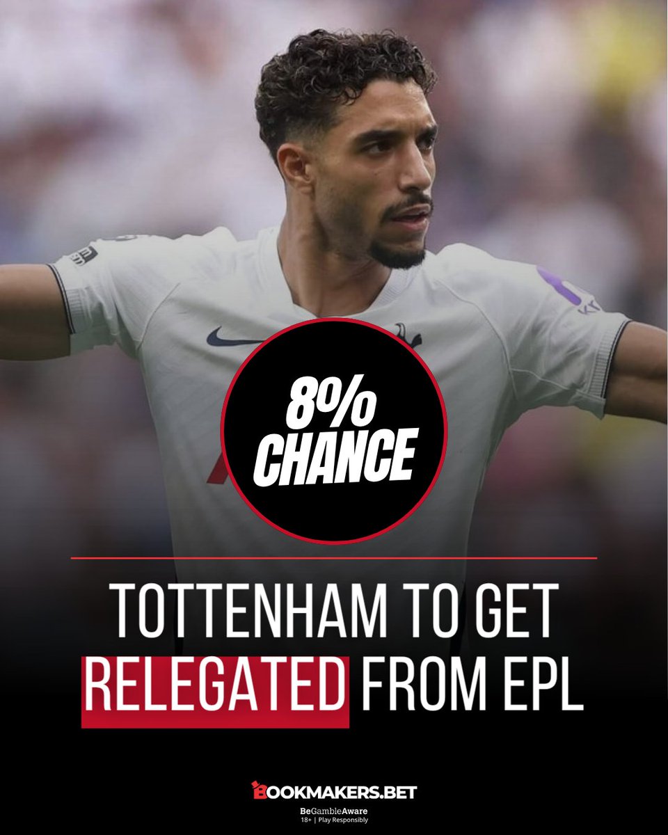 bookmbet's tweet photo. FOOTBALL PROBABILITIES GETTING CRAZY! 🤯📊
The bookmakers' odds are giving us some wild scenarios this season!

Hull City to win the Premier League — 0.2% chance 🐯🏆

Tottenham to get relegated from the EPL — 8% chance ⚪📉

So you're saying there's a chance?! Hull City pulling off a Leicester-style miracle has a 0.2% probability, while Spurs getting dragged into a relegation nightmare sits at 8%!

👇 Which of these wild scenarios is more likely to happen? Drop your thoughts below!