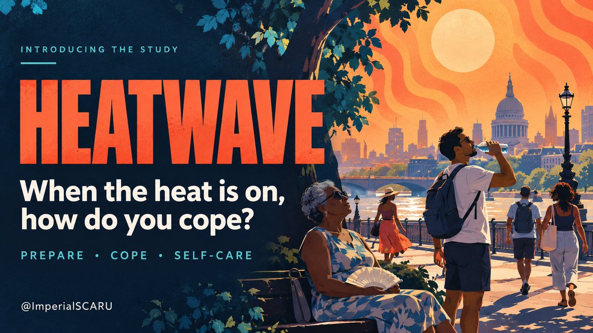 austenelosta's tweet photo. When the heat is on, how do you cope? @ImperialSCARU is launching the #HEATWAVE study to explore how people prepare for, cope with & care for themselves during extreme heat.  The study will collect data from 10 countries. @Imperial_PCPH. Link to UK survey here👇
https://t.co/7CY33Spchn