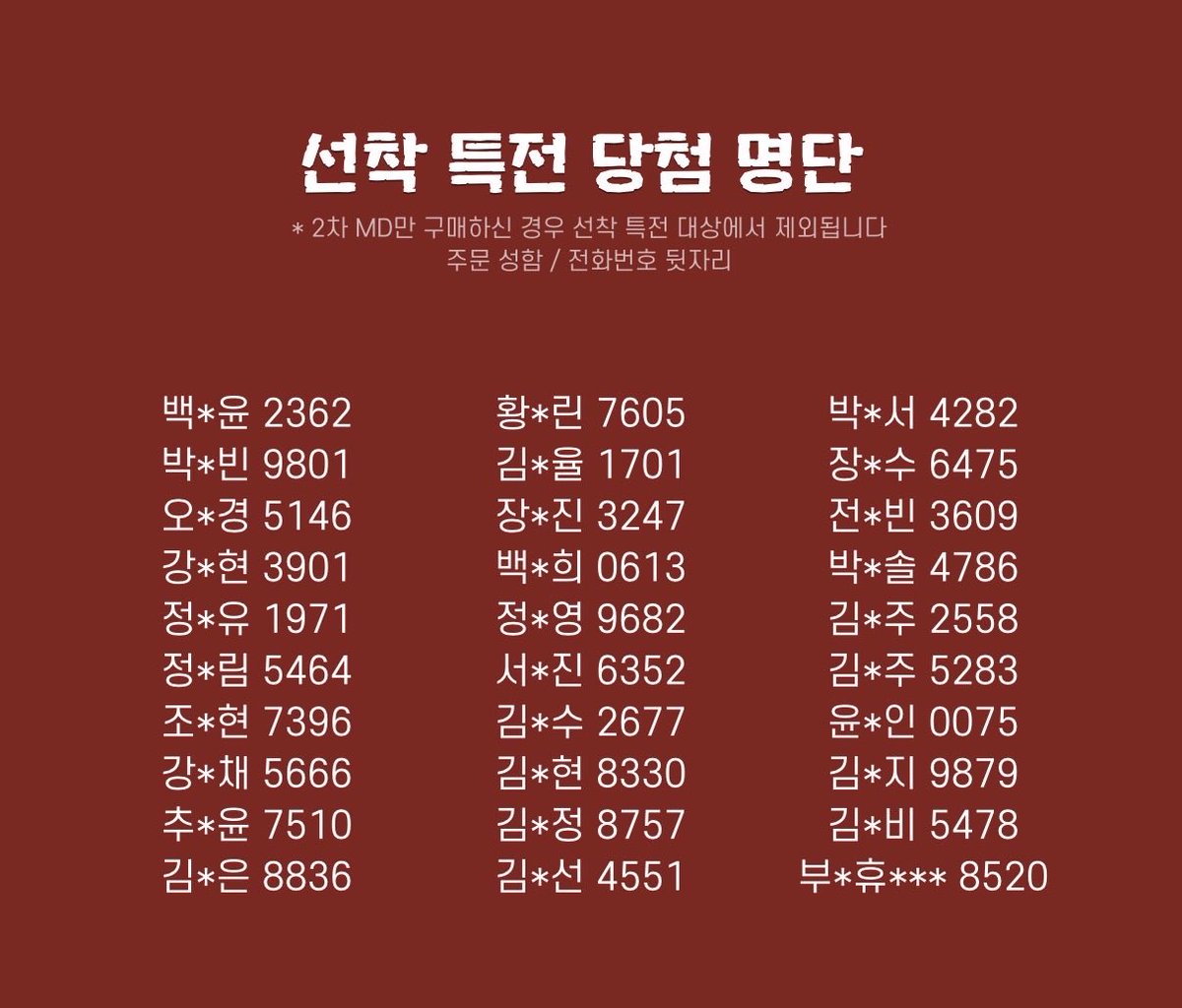 TDtodaypt's tweet photo. 선착 특전 당첨 30인 명단입니다!
구매해주셔서 감사합니다🦖 https://t.co/qt6XsPaRiB