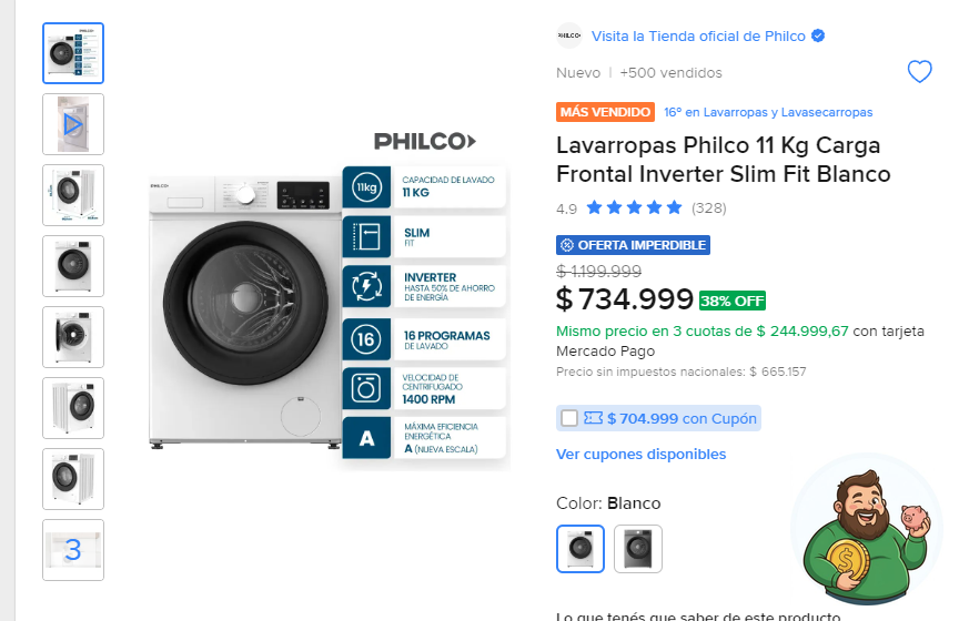 elgordoahorros's tweet photo. ¡MIRÁ LO QUE ES ESTE LAVARROPAS CON 39% OFF! 🔥💨

Lavarropas Philco 11 Kg Carga Frontal Inverter Slim Fit Blanco a $ 734.999

Antes $ 1.199.999 · -39% OFF

https://t.co/pB8gFRb7yh https://t.co/TxnrcYAApq