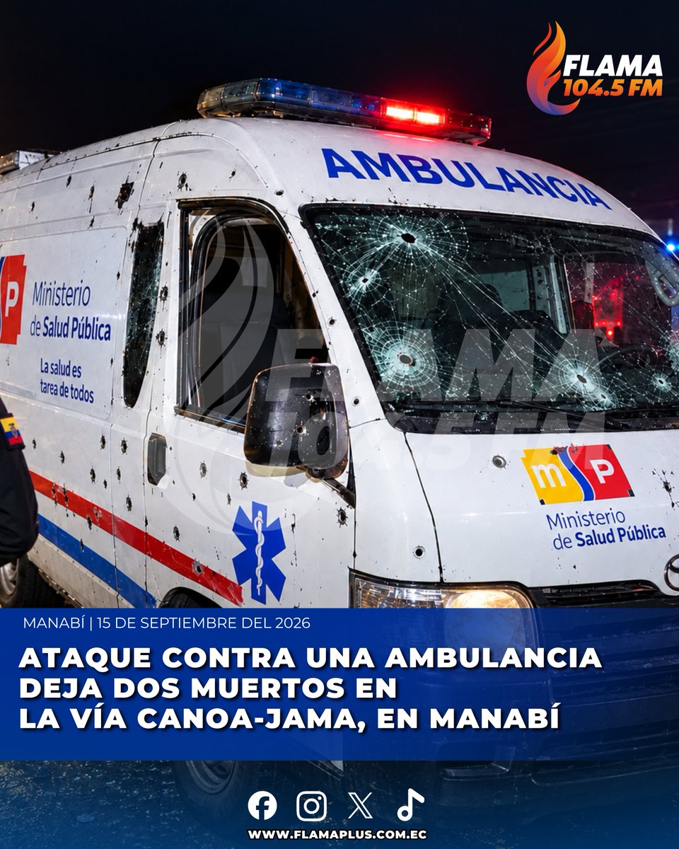 flamaplus's tweet photo. El conductor de una #ambulancia y un médico del Ministerio de Salud Pública (MSP) fueron #asesinados a tiros en una vía de }#Manabí, una de las provincias con mayor violencia criminal en Ecuador y que en los próximos días tendrá un toque de queda, al igual que otras 3 provincias. https://t.co/L8xqvd5eec