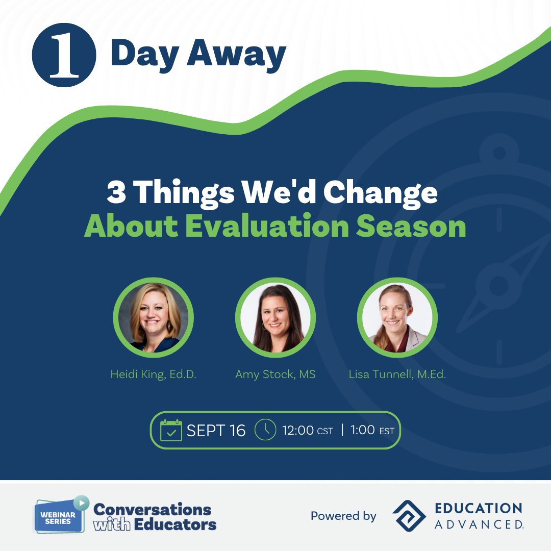 EdAdvanced's tweet photo. 🚨Tomorrow at 12PM CST!

3 former educators.
3 things they'd change about evaluation season.
+ what's coming next for evaluators.

If your first observations of the year never feel as sharp as your last ones from May, this one's for you.

https://t.co/UPSP4Yjjwm https://t.co/DZtYjRzT3B