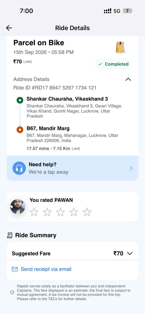 Shubham91961822's tweet photo. @rapidoapp_ @ingressorapido 

Rapido के माध्यम से मैंने अपना सामान Parcel किया था। ड्राइवर ने सामान लेकर OTP की मांग की और OTP पूछने के बाद बिना डिलीवरी किए सामान लेकर वहां से निकल गया। यह बेहद गंभीर मामला है।

मेरे सामान की जिम्मेदारी Rapido की है। कृपया तत्काल ड्राइवर की जानकारी एवं ट्रिप डिटेल की जांच कर मेरा सामान वापस दिलाया जाए और संबंधित ड्राइवर के विरुद्ध कड़ी कार्रवाई की जाए।

मेरे पास Booking/Trip की पूरी जानकारी एवं अन्य साक्ष्य उपलब्ध हैं।

कृपया इस मामले को तत्काल संज्ञान में लेकर समाधान करें।
@Cyberdost @Uppolice