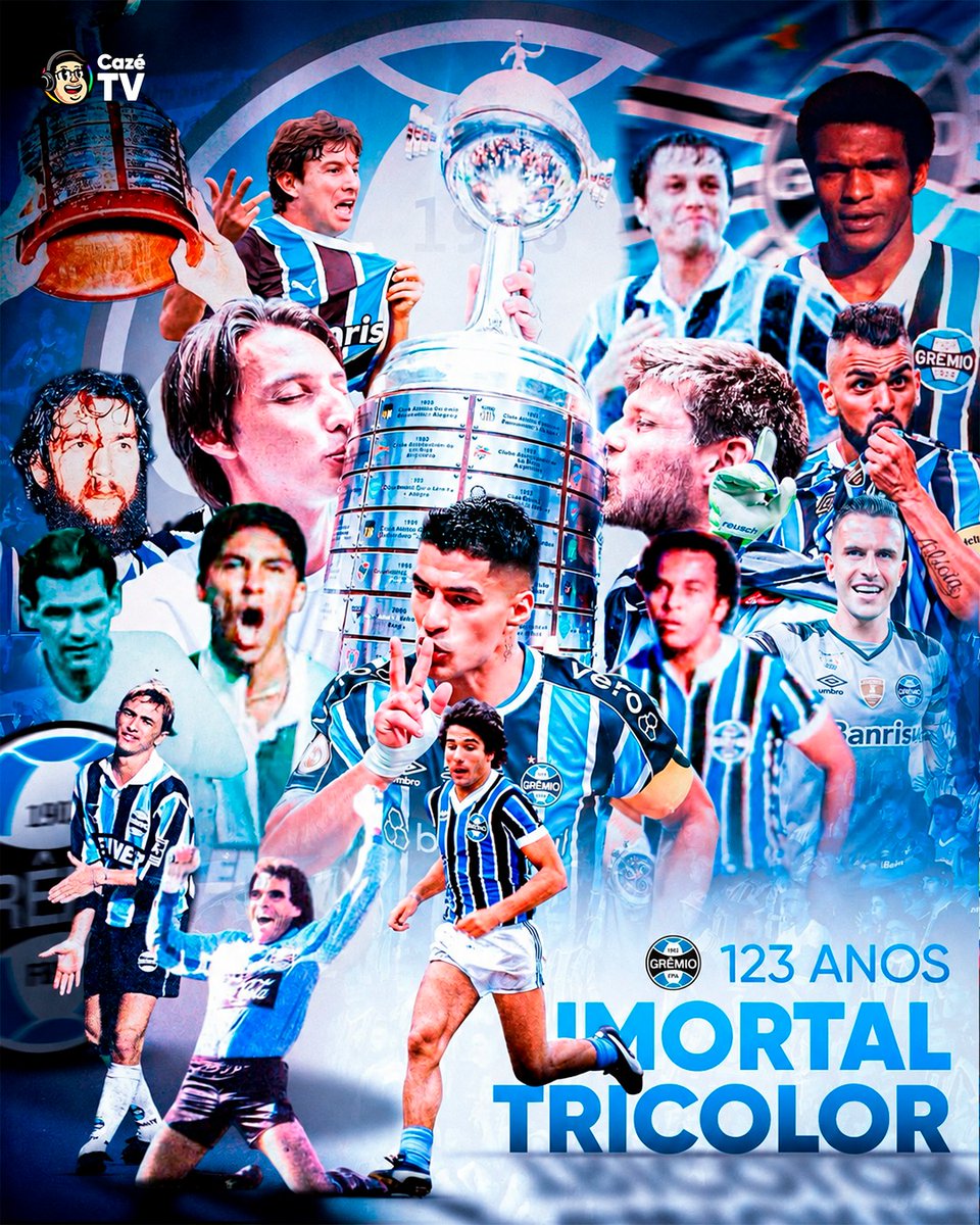 CazeTVOficial's tweet photo. DIA DE COMEMORAR OS 123 ANOS DO IMORTAL TRICOLOR! INDEPENDENTE DE QUALQUER MOMENTO, O GRÊMIO FOOT-BALL PORTO ALEGRENSE SEMPRE FOI, E SEMPRE SERÁ, UM DOS MAIORES CLUBES DO BRASIL! 🔵⚫⚪

FELIZ ANIVERSÁRIO!!! 🥳🥳🥳🥳🥳🥳🥳🥳 https://t.co/bGigL8hNWy