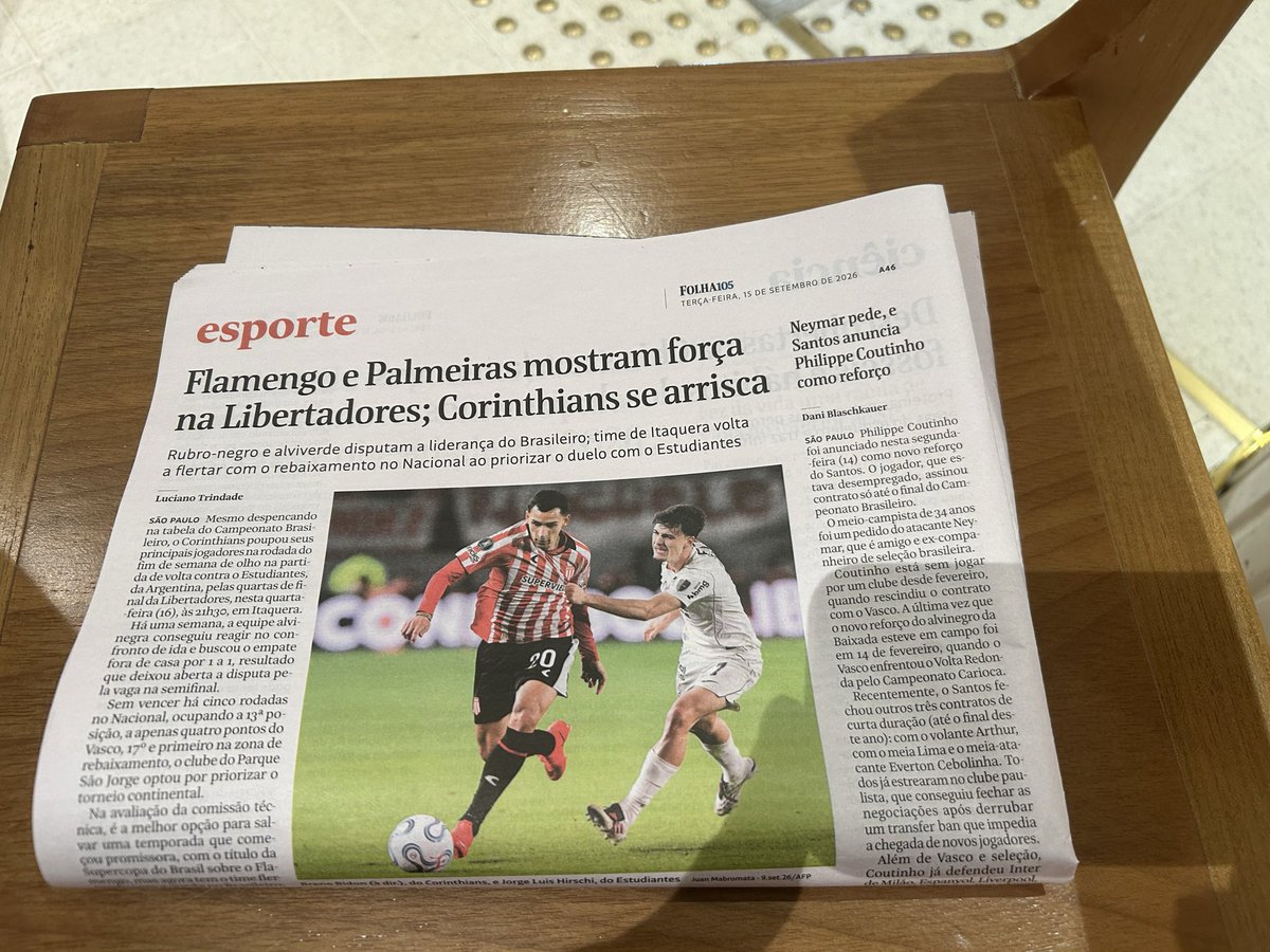 manuelicabe's tweet photo. #EDLP #CORINTHIANS

LOS MEDIOS DE SAN PABLO SUBRAYAN EL PODERÍO DE FLAMENGO Y PALMEIRAS

MIENTRAS QUE POR OTRO LADO HACEN FOCO EN EL RIESGO QUE CORRE EL TIMAO POR PRIORIZAR LA COPA Y DESCUIDAR EL TORNEO LOCAL

MODO LIBERTADORES

LA GLORIA ETERNA https://t.co/Xh3bT7z1Nd