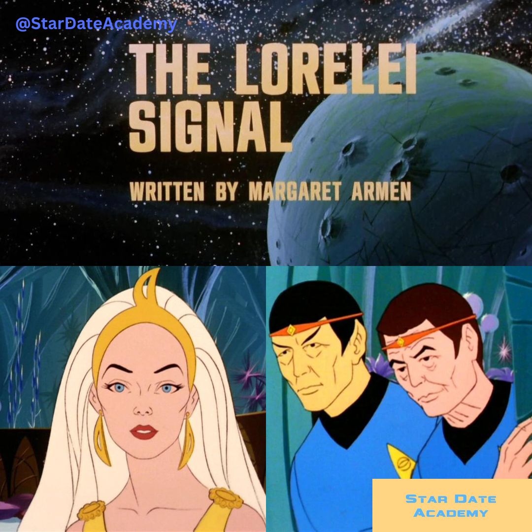 StarDateAcademy's tweet photo. On This Stardate:
1966- The Naked Time TOS S1E4- A space virus gets everyone stoned out of their minds.
1967- The Changeling TOS S2E3- A killer space probe thinks Kirk is its Daddy.
1973- The Lorelei Signal TAS S1E4 #StarTrekTAS- The men get captured so the women have to mount a rescue.