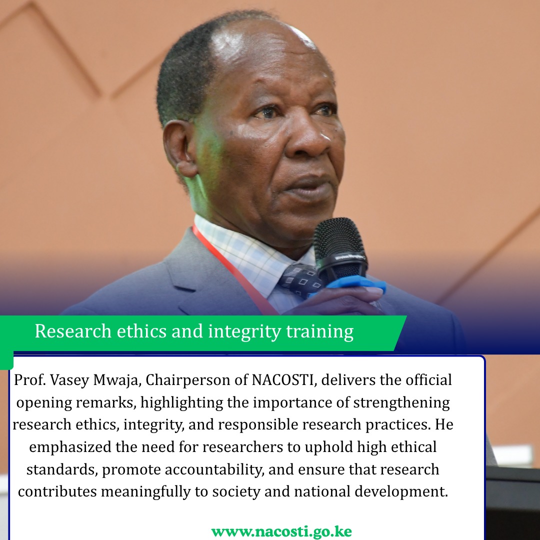 nacosti's tweet photo. Day 2 Official Opening Ceremony: The Chief Guest was our new Chairperson - Prof.Vasey Mwaja.He relayed the speech from the PS - Shaukat Abdulrazak. He reiterated the importance of research in building a competitive strong nation
#ResearchEthicsTraining 
#STICapacityStrengthening https://t.co/51tqINUVMk