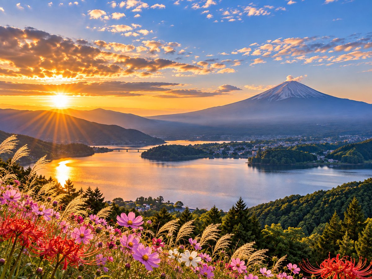 ataru1155's tweet photo. 🌅富士山と初秋の花々｜夕日に染まる湖畔の絶景 #富士山 #日本の絶景 #日本の風景 #初秋 #9月の風景 #コスモス #彼岸花 #ススキ #秋の気配 #夕焼け #夕景 #湖のある風景 #山のある風景 #絶景スポット #風景写真 #癒やしの風景 #国内旅行 #旅行好きな人と繋がりたい #いよかんズ #Iyokanz https://t.co/YlXgHAJUpa