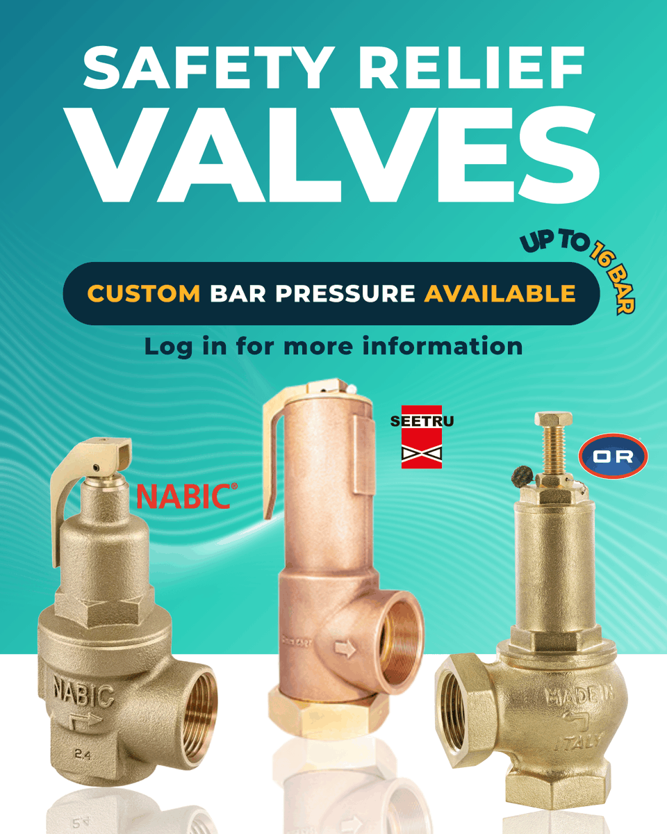 AdvancedWaterCo's tweet photo. 🔔 Product Spotlight: Safety Relief Valves with custom bar pressure up to 16 Bar! Available from brands including Nabic, Seetru or O.R.

Log in to our merchant portal for more information. https://t.co/QswNGEtzOf
