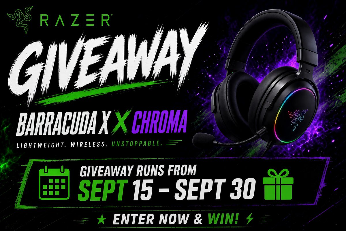 RaveenousHD's tweet photo. Win a FREE Razer Barracuda X Headset! 

To Enter, click on BIO!

For BONUS POINTS, ensure you:

- Follow @RaveenousHD 
- Like + Repost 
- Tag 2 friends

Giveaway runs from Sept 15–30th. MUST be 18+ and in the US!

Winner announced LIVE on Twitch after Sept 30th.

Good luck! https://t.co/SiXmHeo0Gz
