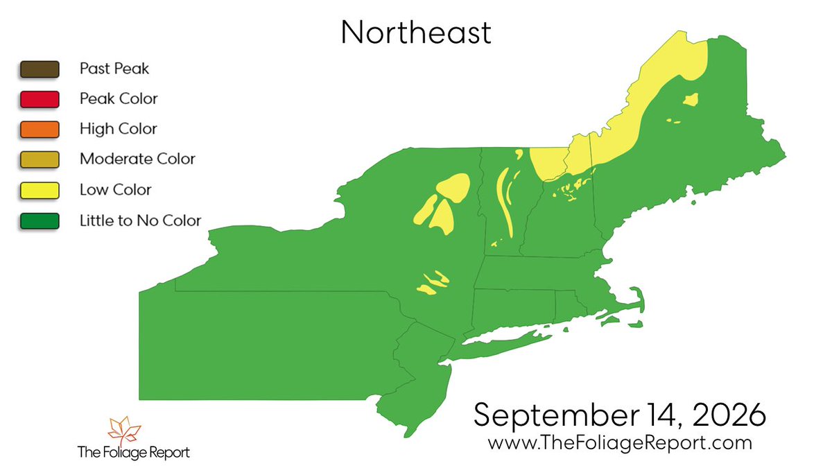FoliageReport's tweet photo. 🚨 It’s finally here! 

Here is The Foliage Report for the Northeast Region as of September 14, 2026.

(Cont.) https://t.co/wj7ttxDx8E