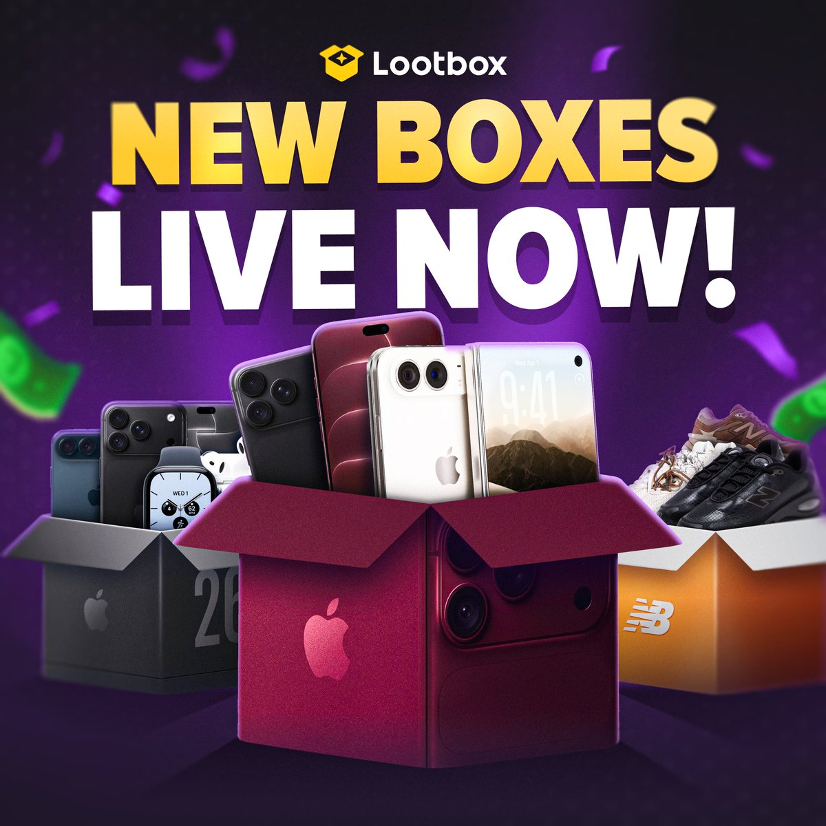 lootbox's tweet photo. 📦 NEW BOXES LIVE NOW 📦

iPhone 18, iPhone Duo, and New Balance... yeah, this drop is actually insane!!

💛 + 🔁 + 🆔 https://t.co/13s9h2xgf0
