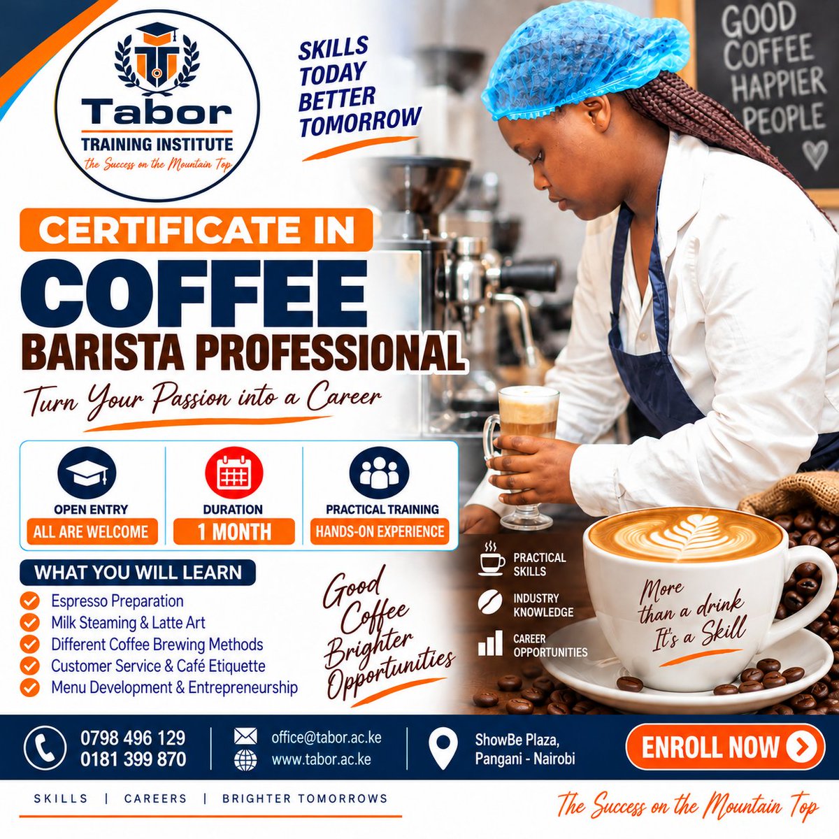 Tabor_college's tweet photo. Turn your passion for coffee into a real career! Join Tabor Training Institute's Certificate in Coffee Barista Professional and master espresso preparation, milk steaming &amp; latte art, brewing methods, café etiquette, and even how to start your own coffee business. https://t.co/6ZGPGrfICP