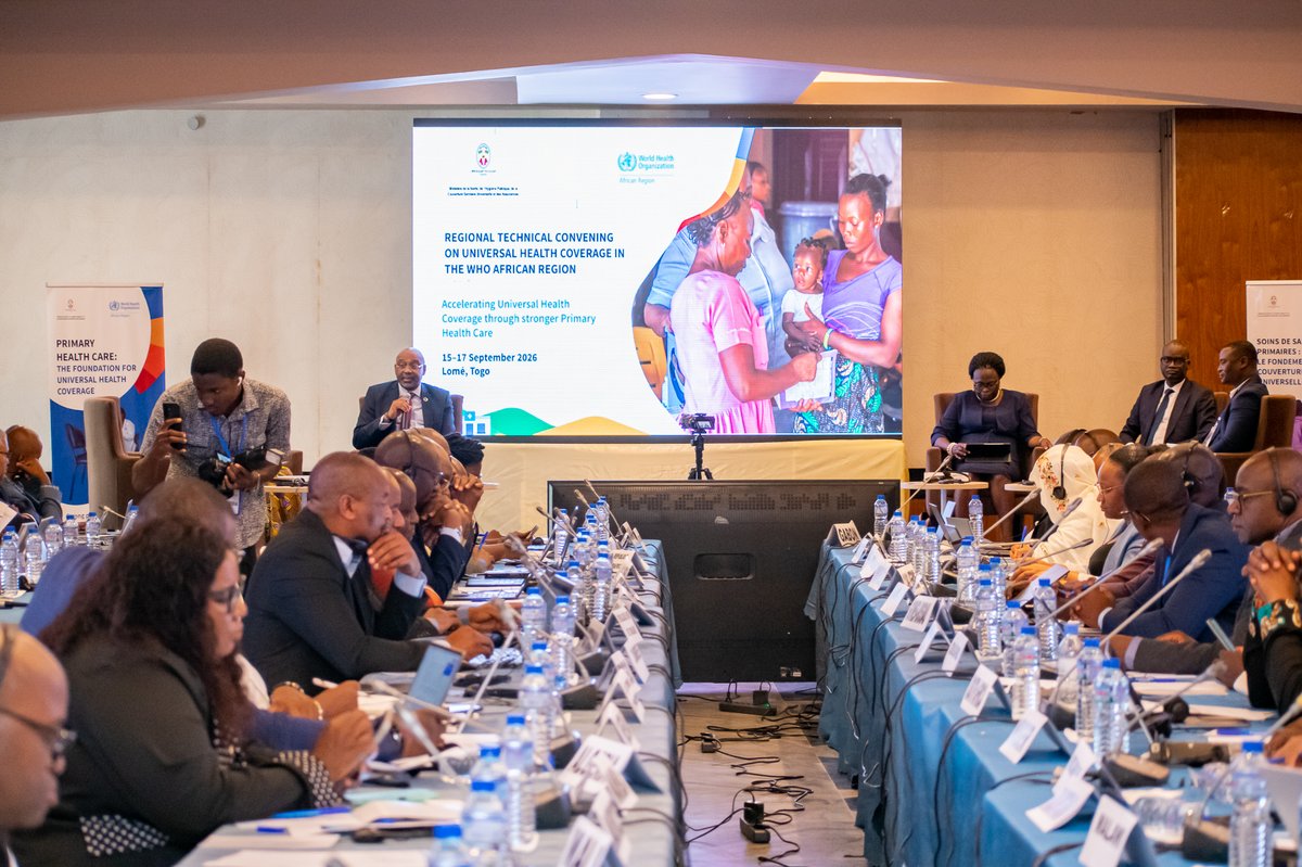 WHOAFRO's tweet photo. The Regional Technical Meeting on #UHC kicked off today in Lomé.

With only 4 years to 2030, countries across the @WHO African Region are discussing what’s needed to accelerate progress towards Universal Health Coverage, with stronger Primary Health Care and greater financial protection at the centre.

#HealthForAll