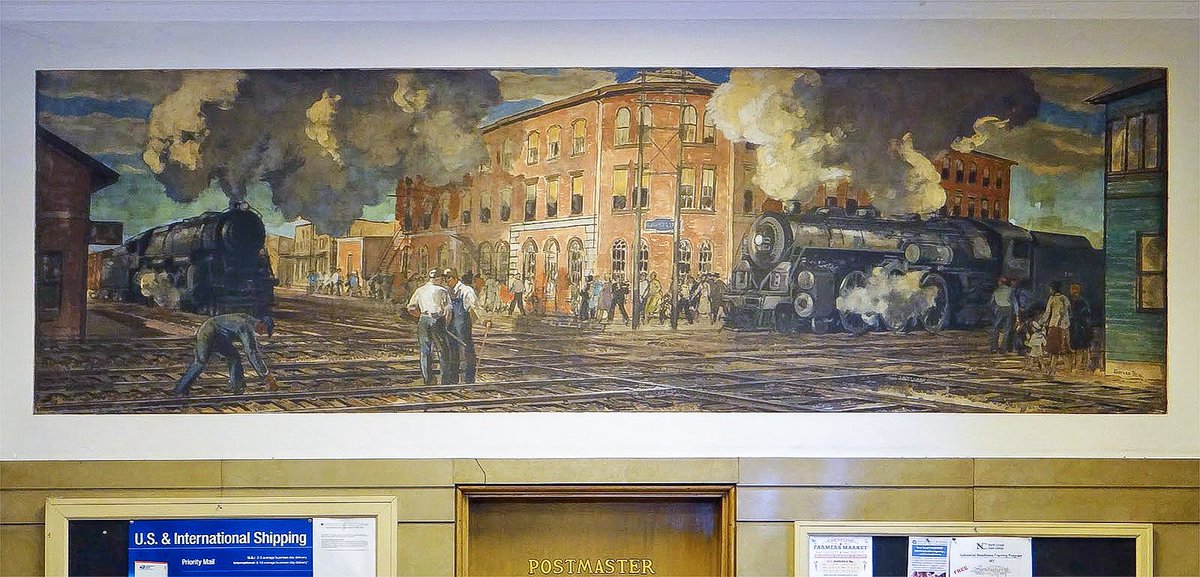 NewDealMurals's tweet photo. Crestline, Ohio Post Office
The Crossroads-Crestline, Ohio - Gifford Beal (1943)
Photo by Evan Kalish https://t.co/Ha8nVHUVOz