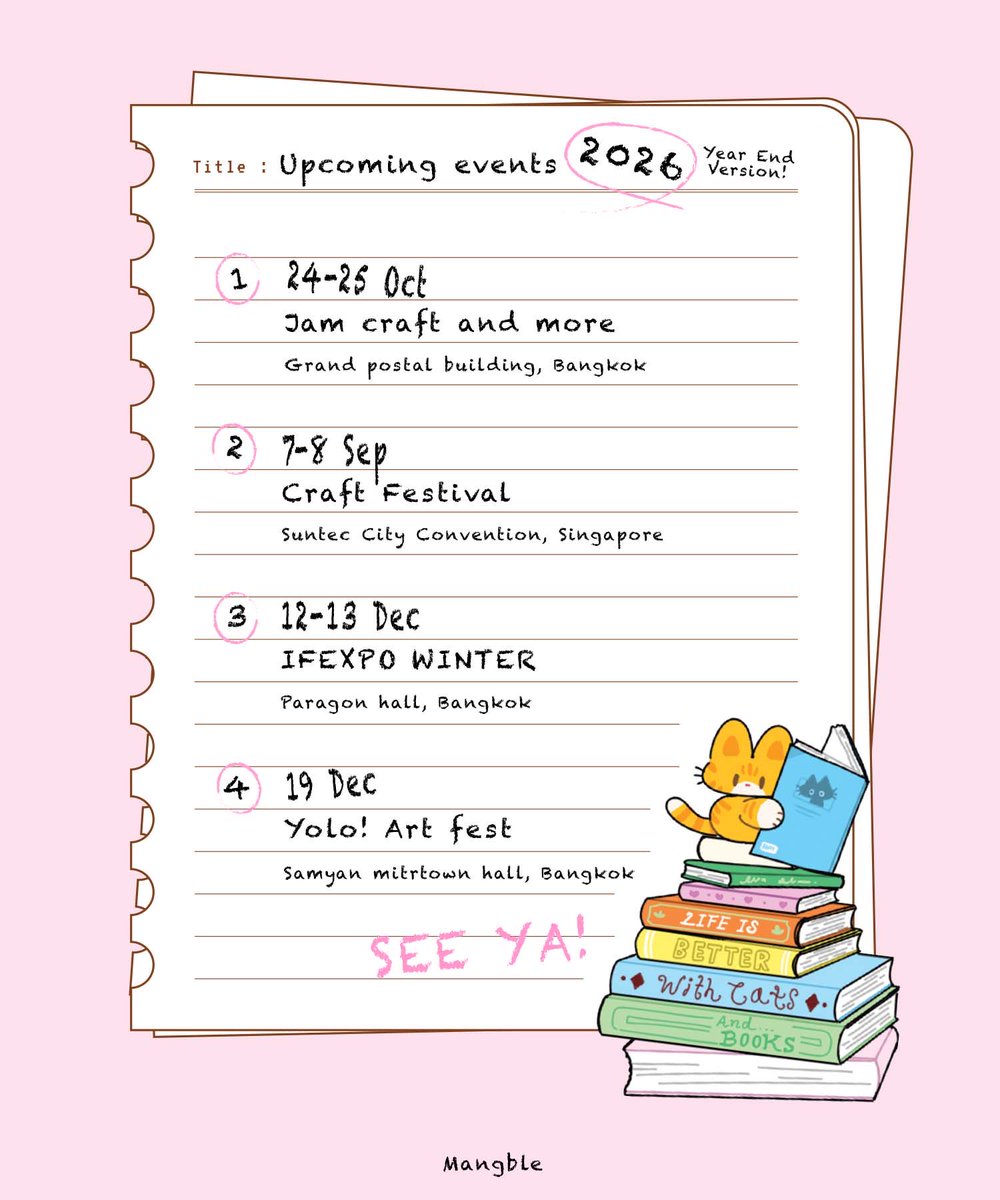mangg_ble's tweet photo. 𐔌   .  ⋮ new upcoming .ᐟ  ֹ 🫧
ธีมงานใหม่เป็นธีม Book club ที่คั่นหนังสือลายใหม่มาแน่นอนค่ะ และปลายปีนี้มีออกบูธ 4 งานเลย รอได้เจอกันนะคะ ♡⸜(˶˃ ᵕ ˂˶)⸝♡ https://t.co/auYs1h6XGw