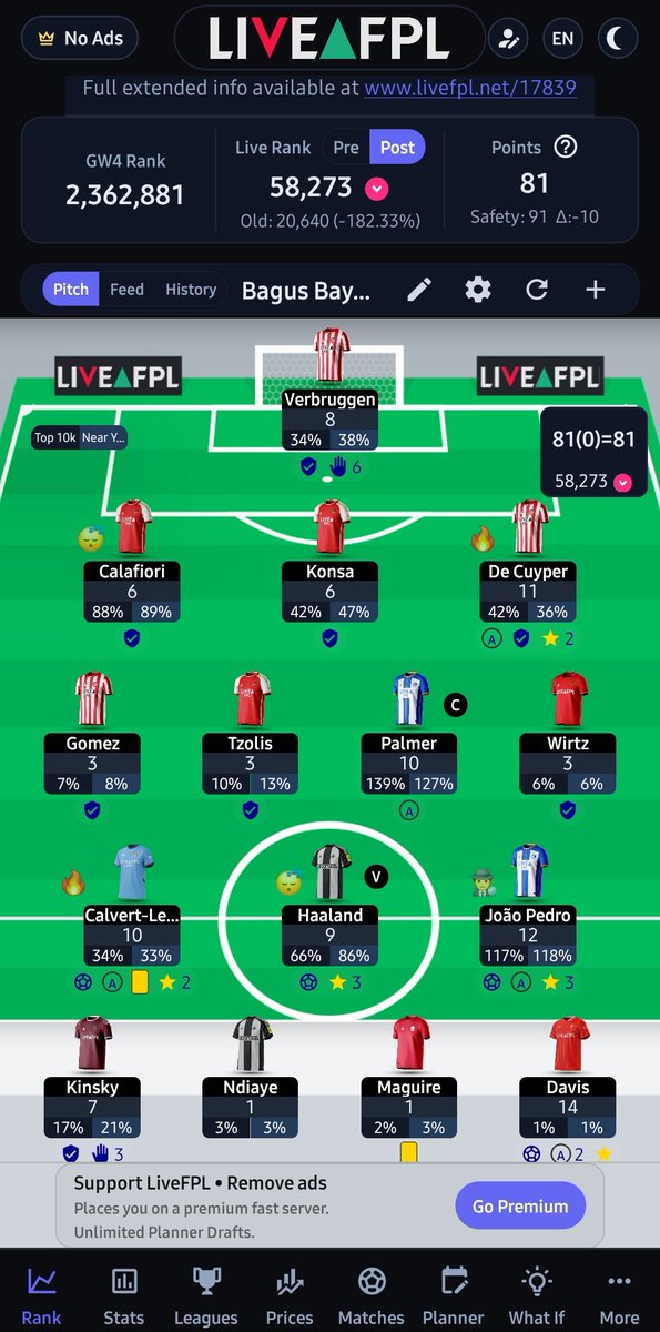 babamgntr's tweet photo. Review FPL Nang Ndiaye 4/38

Points : 81
Total Points : 331
🌍 : 58.2K 🔻
🇲🇨 : 485 🔻

Panah merah as expected, tapi tetap bisa capai target buat stay di top 100K. Gameweek 5 harusnya bisa better dengan kondisi skuad sekarang. Plan still WC 6.

#FPL #FPLIndonesia #FPLCommunity https://t.co/0rYq5tl2Mk