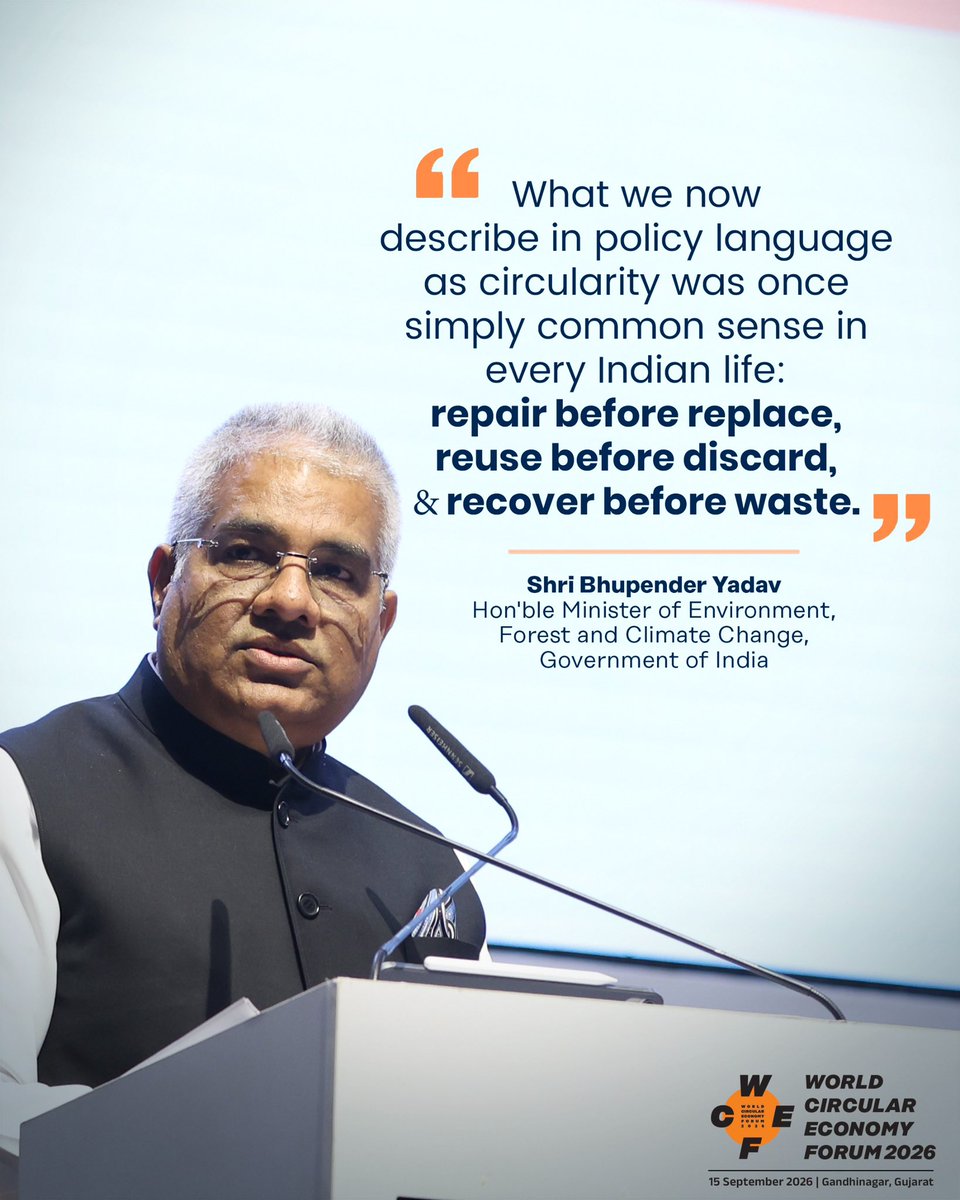 CPCB_OFFICIAL's tweet photo. HMEFCC Shri @byadavbjp addressed the inaugural session of the World Circular Economy Forum 2026 in Gandhinagar, Gujarat.

#WCEF2026 #CPCB

@KVSinghMPGonda 
@moefcc 
@PIB_India 
@mygovindia 
@WCEF2026 
@SitraFund 
@GPCB_HO 
@FinGovernment https://t.co/dSFH0n5DgL
